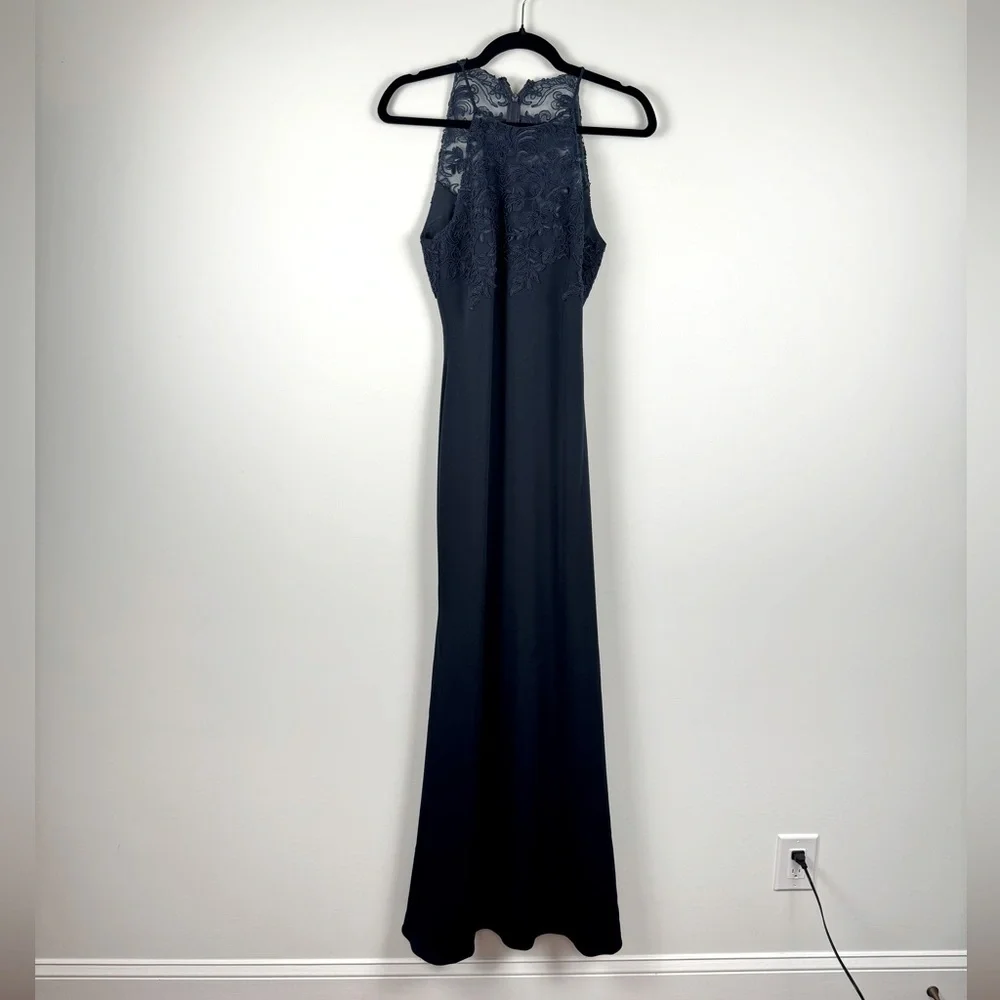 Badgley Mischka Navy Lace Maxi Dress Size 4